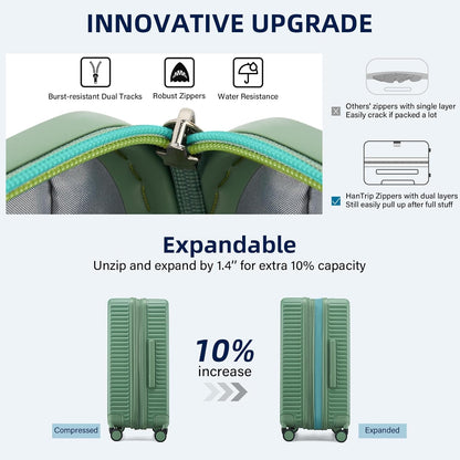 Hard Shell Suitcases Expandable Travel Luggage Sets 3 Piece, Carry on and Check in 3 Piece Luggage Suitcase Sets with Spinner Wheels Cup Holder Charger Built in (Forest Green, 20/24/28)