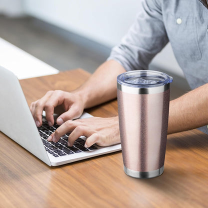 20oz Tumbler with Straw and Brush, Stainless Steel Vacuum Insulated tumbler, Double Wall Insulated Coffee Tumbler for Outdoor, Home, Travel,Office (Rose Gold,4pcs)