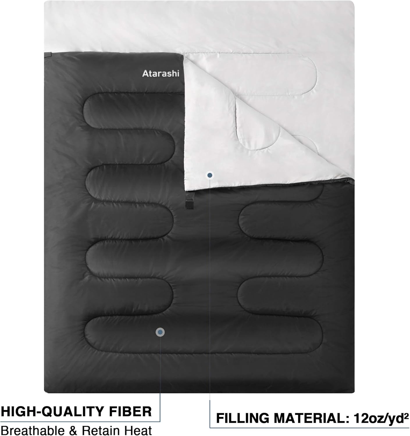 Atarashi Camping Sleeping Bag- 4 Seasons for Adults, Light, Warm, Extra-Large with Compression Sack- Great for Hiking, Backpacking & Outdoor Adventures