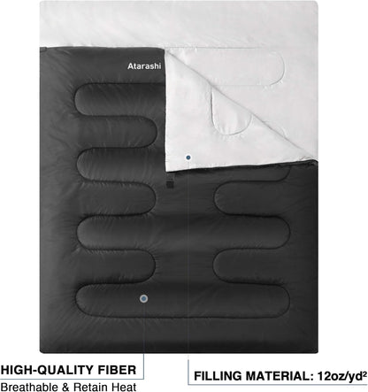 Atarashi Camping Sleeping Bag- 4 Seasons for Adults, Light, Warm, Extra-Large with Compression Sack- Great for Hiking, Backpacking & Outdoor Adventures