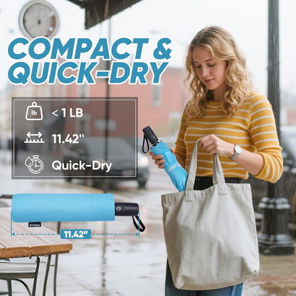 PTEROMY Windproof Compact Travel Umbrellas for Rain and Sun, Withstands 85MPH Winds Auto Open Close Folding Umbrella with Ergonomic Handle, Quick Dry Canopy for Commuting or Backpack