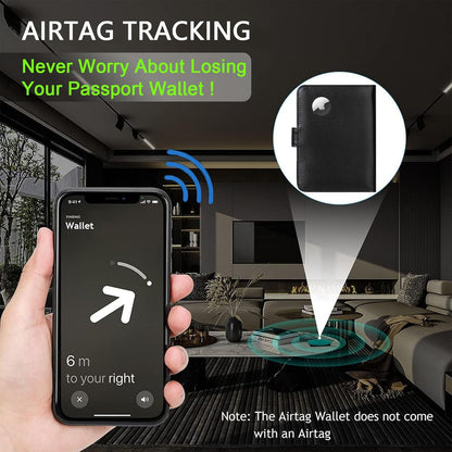 Airtag Passport Holder Cover Wallet RFID Blocking Leather Case Travel Essentials Luggage Accessories Travel Must Have(118#Black)
