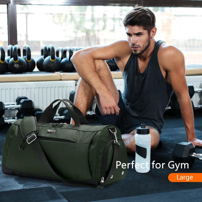 TOPDesign Gym Bag for Women & Men, Unisex Duffel Bag with Shoe Compartment & Wet Pocket for Travel Sports Gym (L Green)