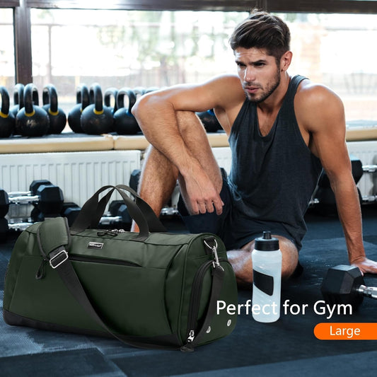 TOPDesign Gym Bag for Women & Men, Unisex Duffel Bag with Shoe Compartment & Wet Pocket for Travel Sports Gym (L Green)