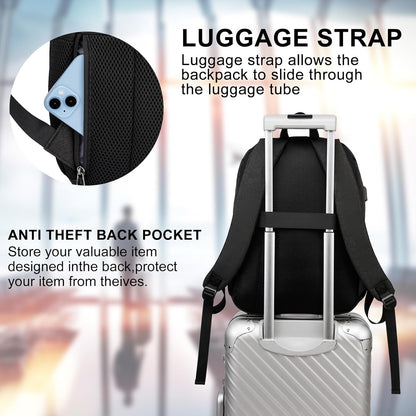 School Backpack for Teens Boys, 15.6 Inch Laptop Backpack with USB Charging Port & Water Resistant Design, College High School Book Bag for Students, Black