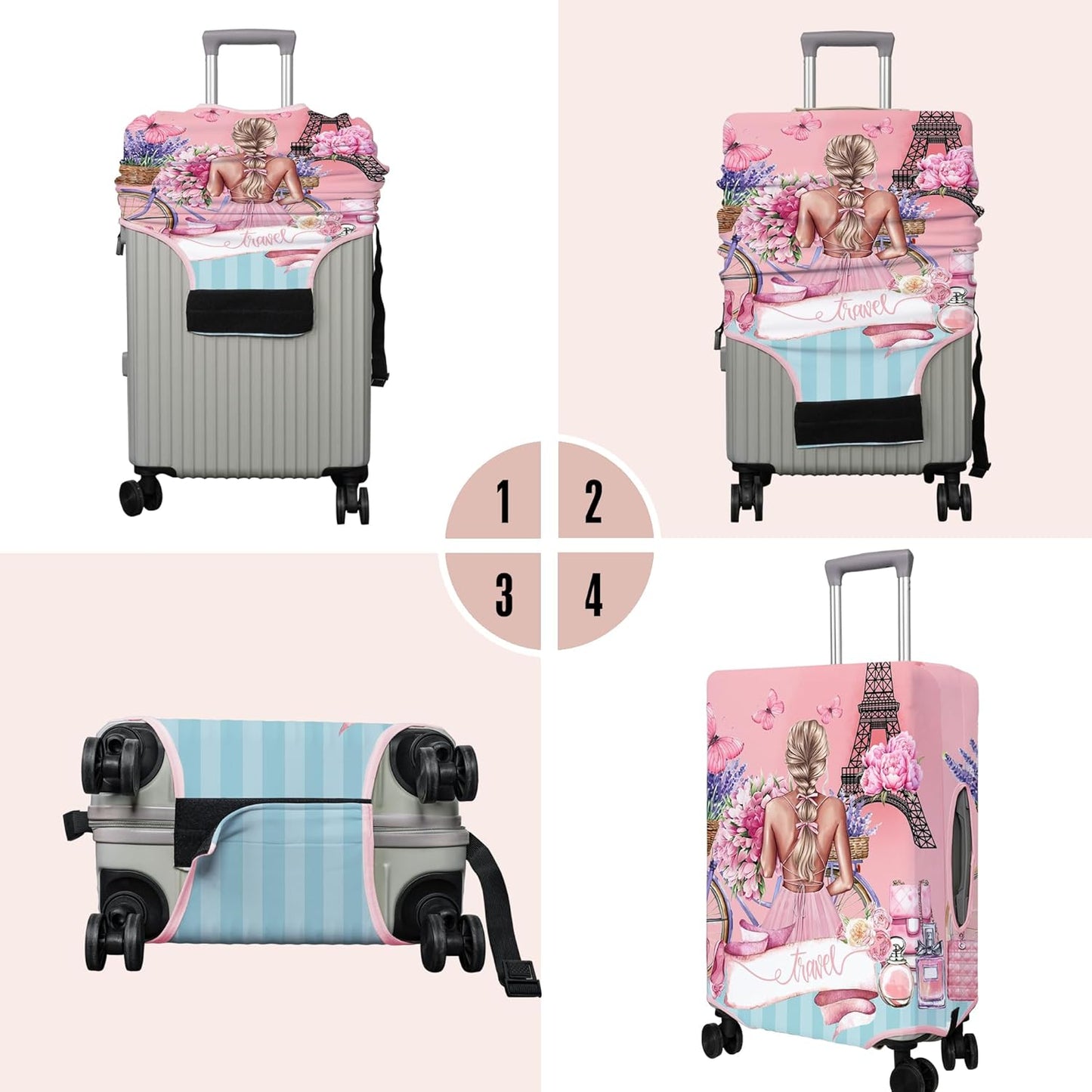 Travel Luggage Cover Suitcase Protector Fits 18-32 Inch Wheel Covers PatternedTravel Related Items Flower Luggage Protector Elastic L