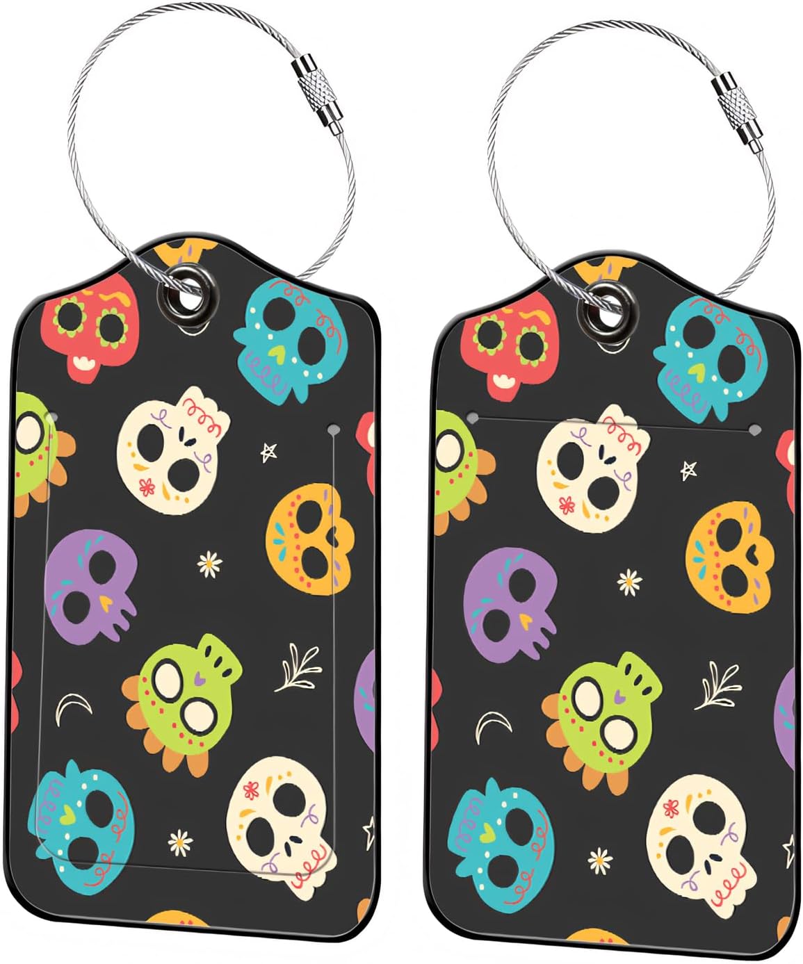Luggage Tags for Suitcases, 2-Pack PU Leather for Cruise & Travel, Baggage ID Tags with Privacy Cover & Address Card, Durable Metal Ring, Kids Adults Travel Accessories, Sugar Skulls