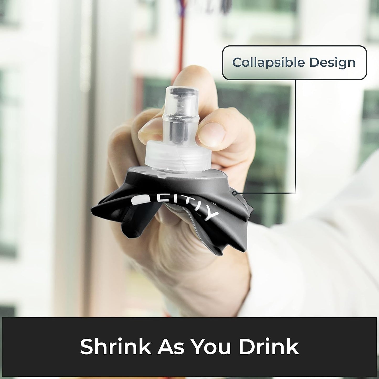 FITLY Soft Flask - Shrink As You Drink Soft Water Bottle for Hydration Pack - Folding Water Bottle Ideal for Running, Hiking, Cycling, Climbing & Rigorous Activity