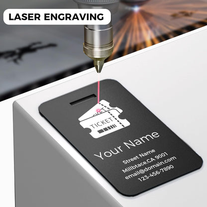 Personalized Luggage Tags, Custom Luggage Tags 4 Pack TSA Approved Double Sided Laser Engraving, Metal Luggage Tag for Suitcases with Stainless Loops, Name Tag for Bags, Backpacks (Black)