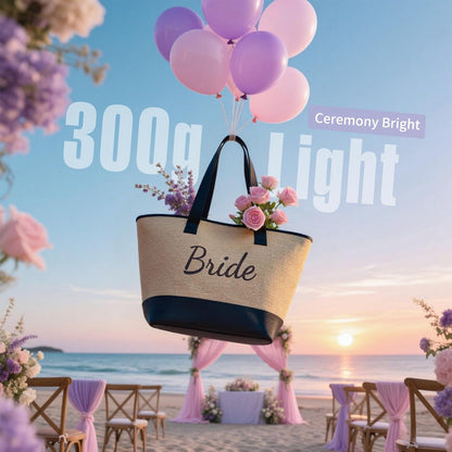 KALIDI Woven Tote Bag for Women, Lightweigh Monogram Beach Bag with Zipper & Sand-Proof Canvas Base, Personalized Gift