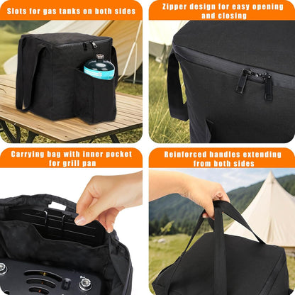 Hisencn Portable Camping Stove, 2 Burner Foldable Camp Stove, 20000 BTU Folding Gas Stove, Portable Propane Stove with Carry Bag, Adjustable Burners & Piezo Ignition, Includes Frying Pan, Kettle, Pot