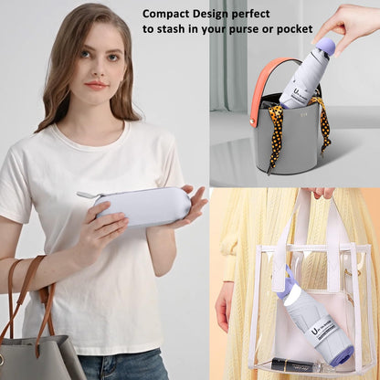 BAODINI Travel Mini Umbrella for Purse With Case Small Compact UV Sun Protection Sun Lightweight Tiny Pocket Umbrella for Women Kids and Men