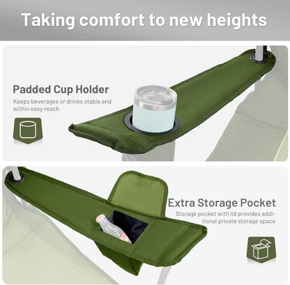TIMBER RIDGE Oversized Folding Camping Chair for Adults, Support 550 LBS Heavy Duty with Cup Holder Side Pocket for Camp, Lawn, Picnic, Green, 2 Pack