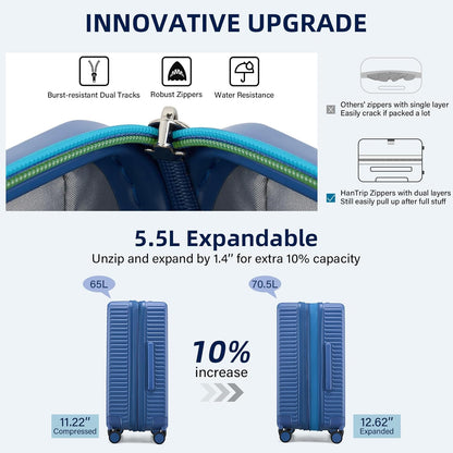 Hard Shell Suitcases Travel Expandable Luggage, 24 Inch Check in Luggage with Spinner Wheels Cup Holder Charger Built in, Checked Medium Suitcase Lightweight Suitcases, Interstellar Blue