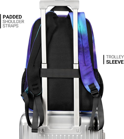 ZORFIN 26L Backpack for College, and Travel: Water Resistant Bookbag - Night Aurora SkyBlue