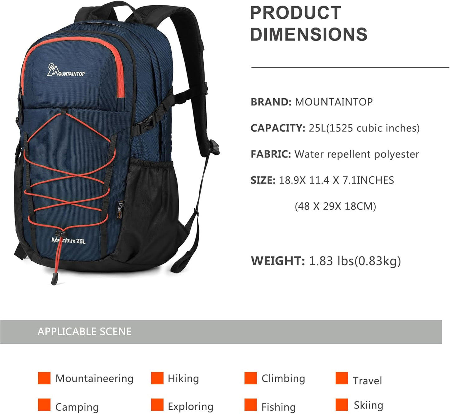 MOUNTAINTOP Hiking Backpack,25L Camping Backpack, Men Women Hiking Daypack Lightweight Travel Backpack for Camping Climbing Skiing Cycling