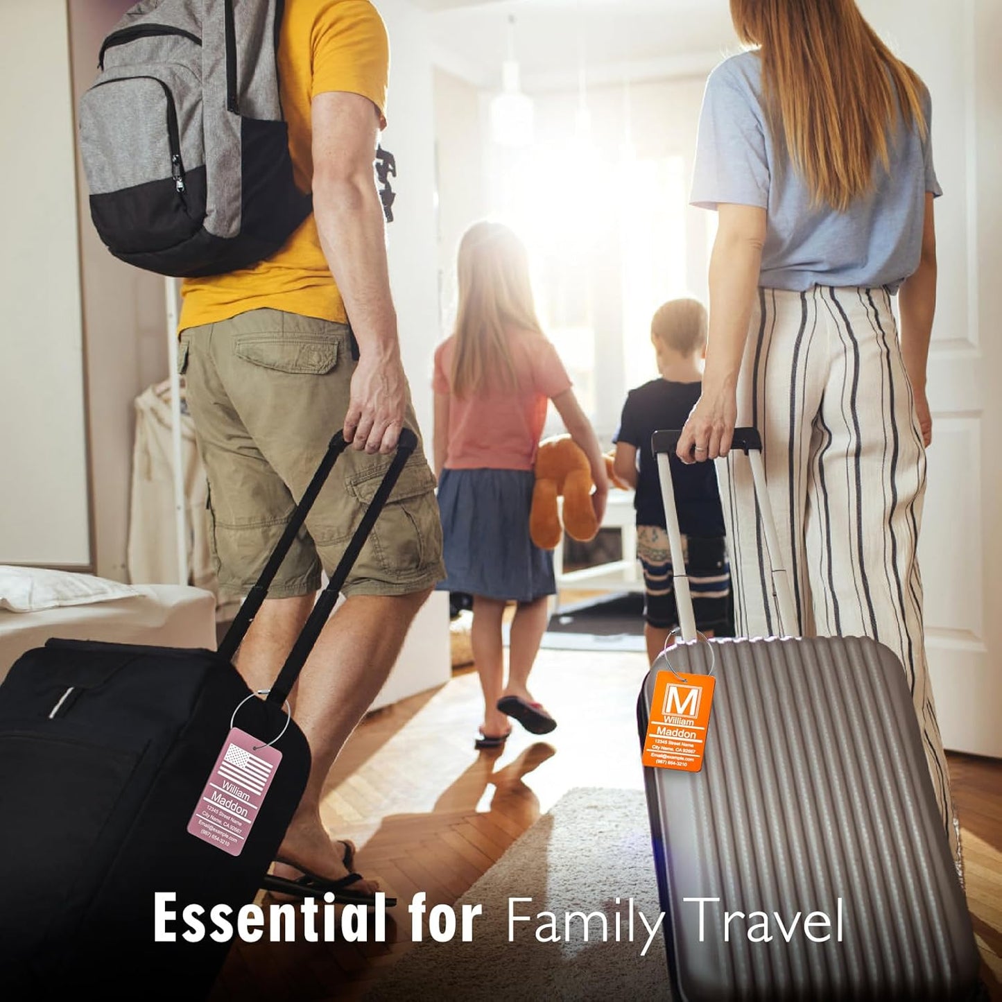 Luggage Tags for Suitcase - Pink Personalized Engraved Metal Tag for Cruise Travel - Custom Name Tags Suitable for Bags and Backpacks