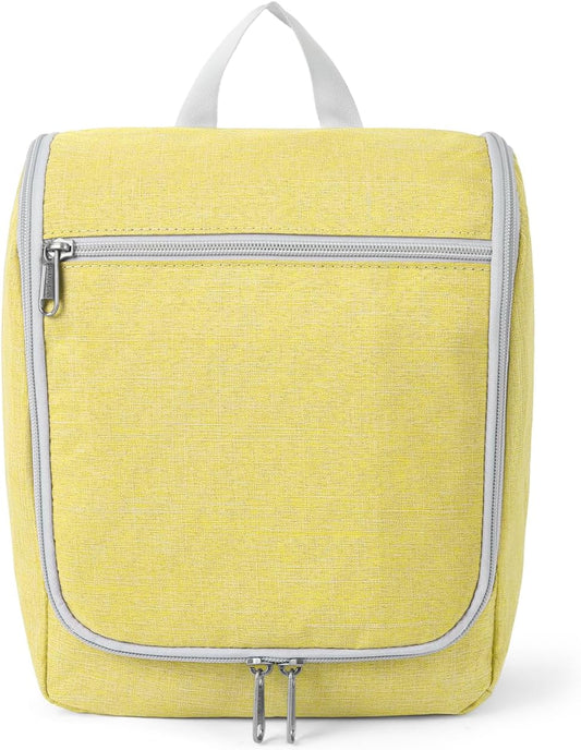 Travel Hanging Toiletry bag for Men & Women, Water-resistant Sturdy Nylon Toiletries Organizer for Cosmetics, Makeup Brushes, Shaving Tools, Bathroom Bag, Yellow