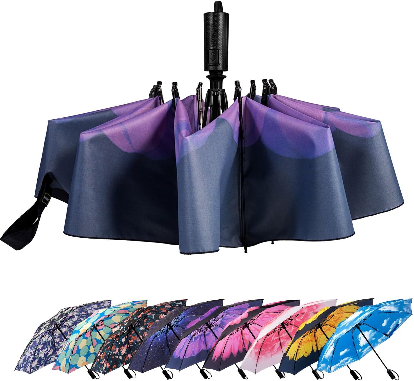 LANBRELLA Compact Reverse Folding Umbrella Auto Windproof Travel Umbrella