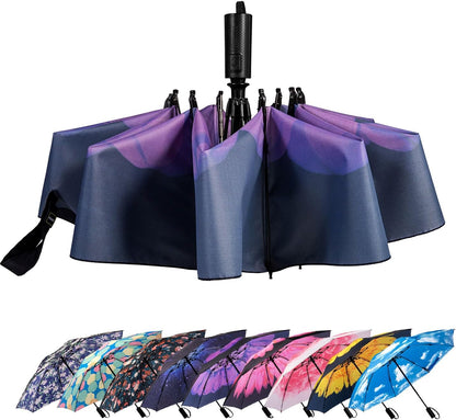 LANBRELLA Compact Reverse Folding Umbrella Auto Windproof Travel Umbrella