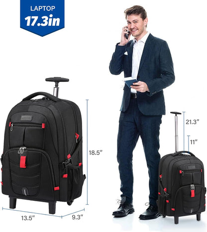 LOVEVOOK Rolling Laptop Backpack with Wheels, Waterproof Travel Carry On Business Backpack for Men, Fits 17 inch (17 inch, Black)