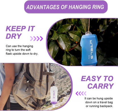 200ml/350ml/500ml Collapsible Soft Flask,BPA Free Folding Soft Water Bottle with Hanging Ring,Lightweight TPU Hydration Flask for Running Marathon Cycling Hiking(200ml-2 Packs)