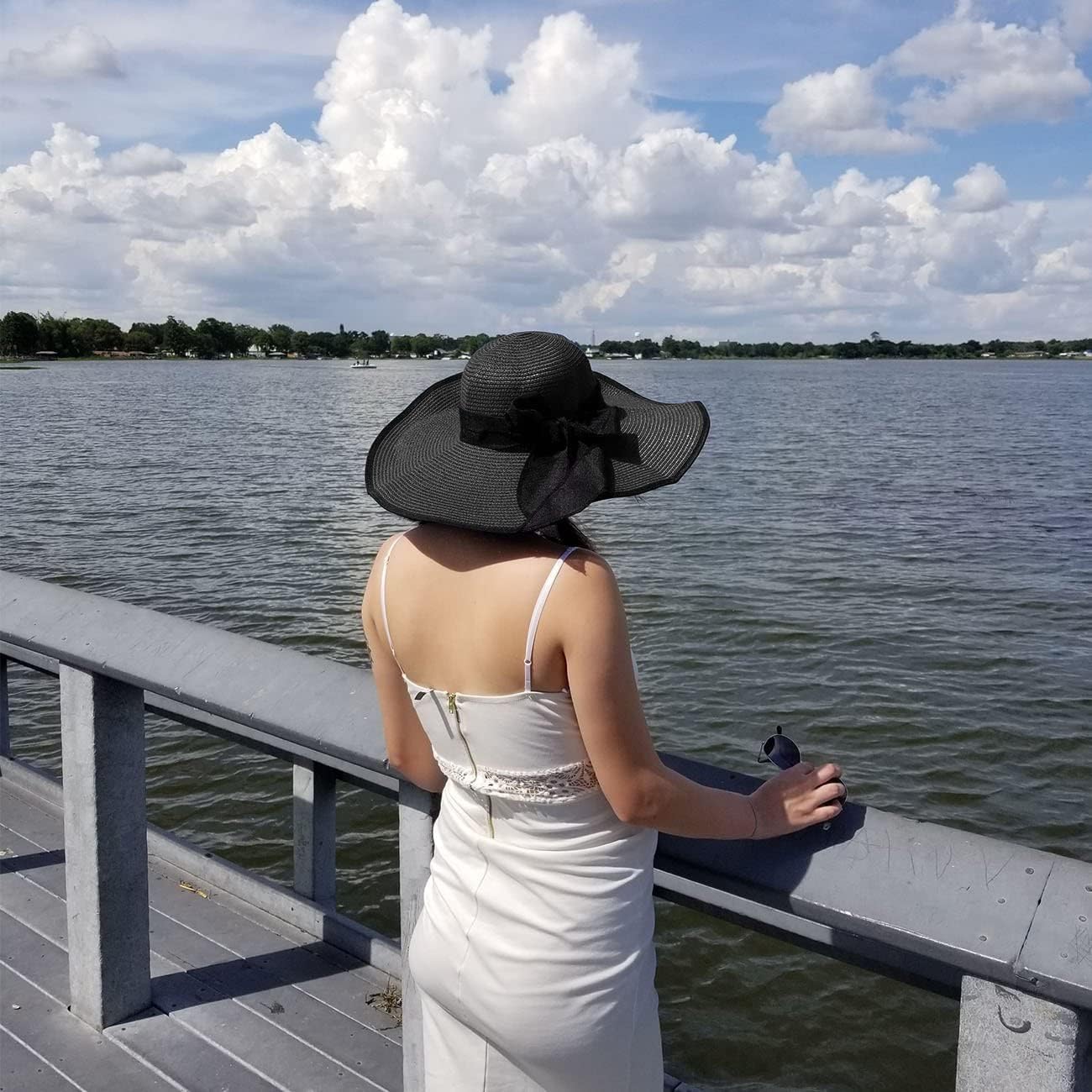 DRESHOW Beach Hats for Women Big Straw Wide Brim Summer Hat Floppy Foldable Roll up Cap Sun Hat UPF 50+