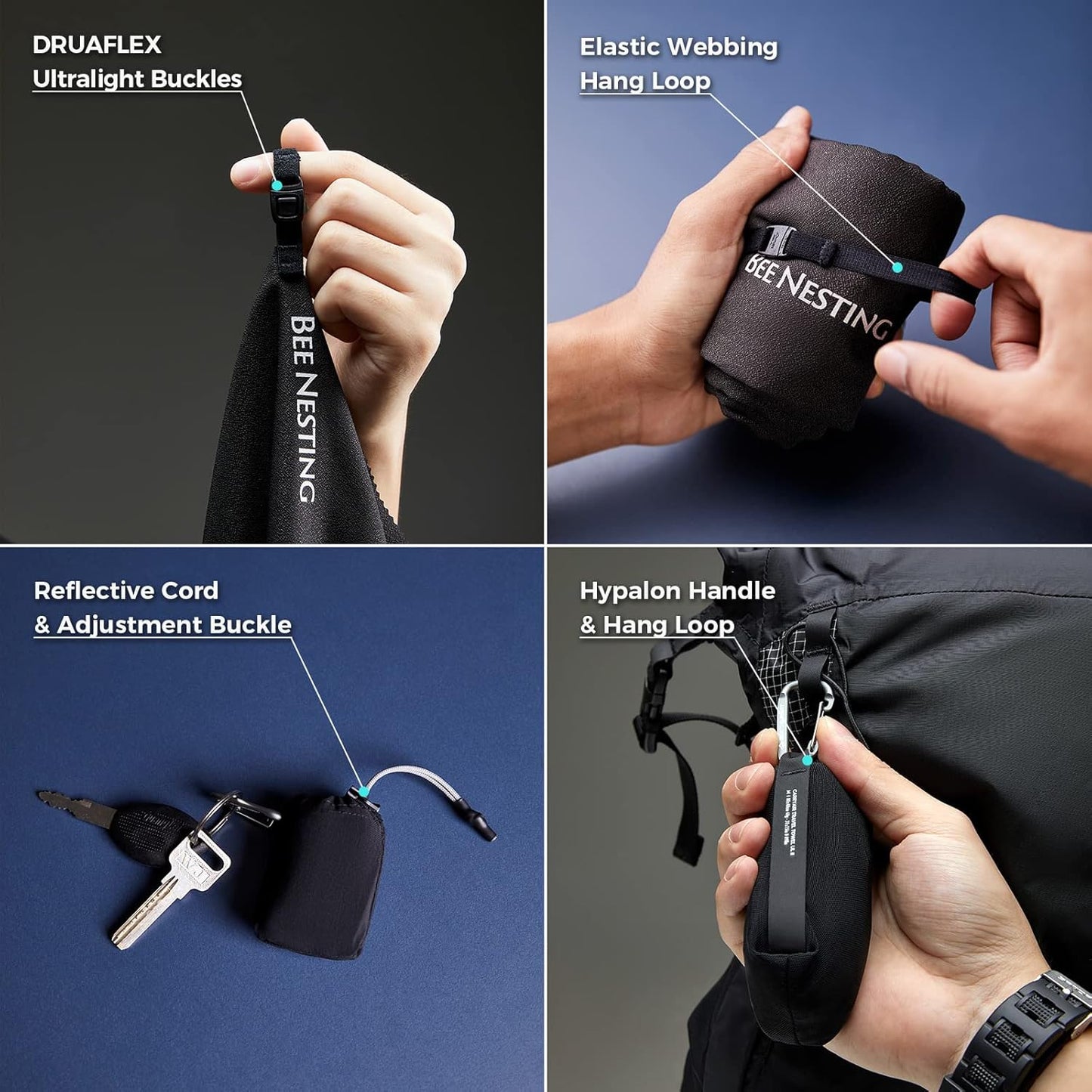 Ultralight Quick Dry Towel, Extra Large&Small 2 Pack Microfiber Towels with Compact Packable Pocket for Lightweight Backpacking Travel Beach Gym Camping & Swimming Sports(Blue 2 Set)