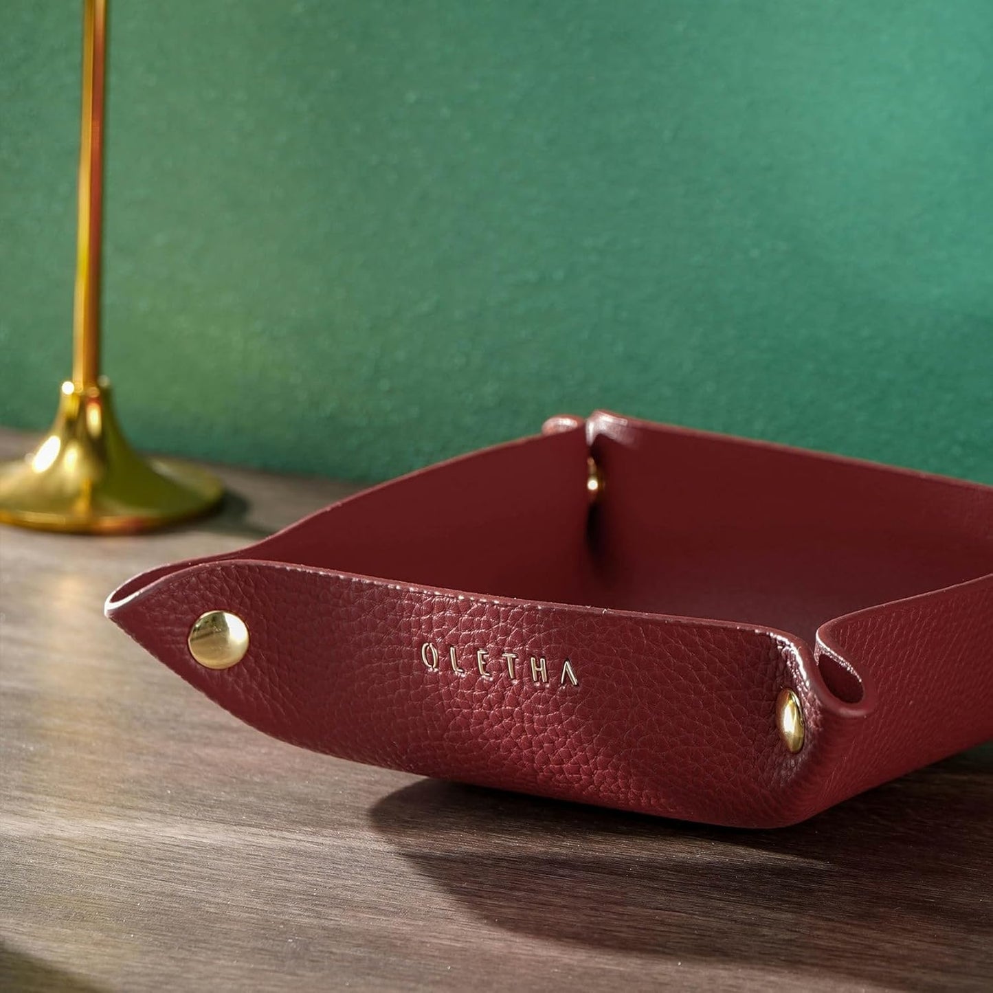 OLETHA Small Foldable Valet Tray - Aesthetic Desk Organizer for Home, Office & Travel - Portable Catch All Bowl for Keys, Jewelry & Essentials - Red