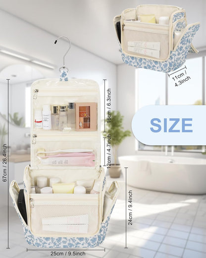 Relavel Hanging Toiletry Bag for Women Travel Makeup Bag Cosmetic Organizer Toiletries Bag for Travel Size Essentials Accessories Shower Caddy Bag for Bathroom Beach Gym, Floral Print