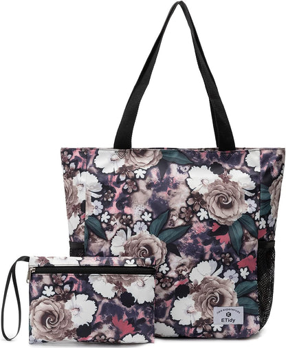 ETidy Large Capacity Foldable Tote Bag With Zipper Water-resistant SandproofWomen Beach Bag Handbag GymBag Travel ShoppingBag