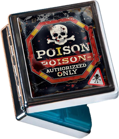 8‑Compartment Metal Pill Box Organizer – Portable Medicine Case 3″×2.6″ | Food‑Grade Dividers | Secure Snap Button Lid | Travel & Gift for Seniors (Toxic Zone)