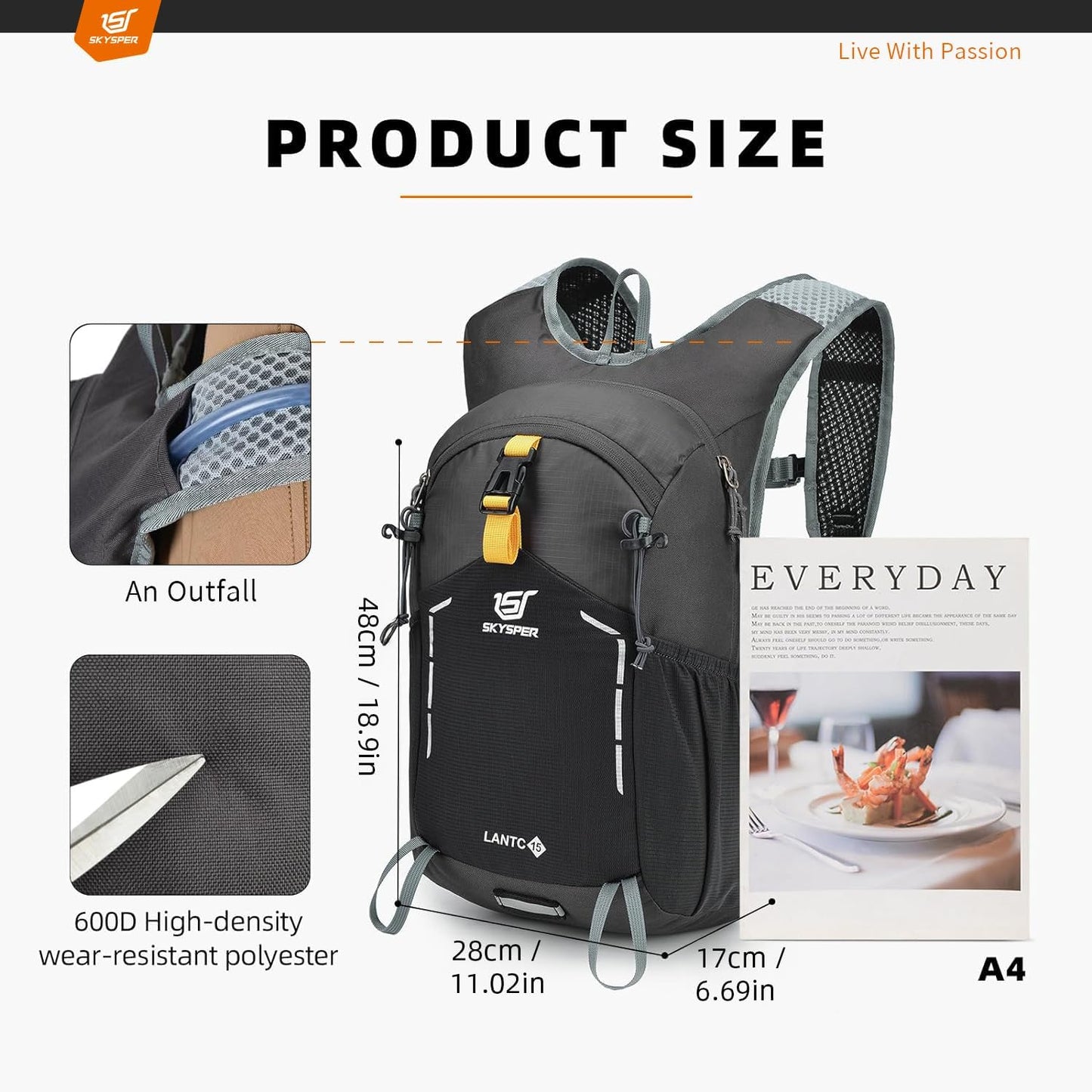 SKYSPER Small Hiking Backpack - 25L Travel Daypack Lightweight Bag Water Resistant Hiking Backpacks for Women Men