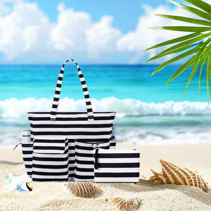 LEDAOU Large Beach Tote Bag Women Waterproof Sandproof Zipper Beach Tote Bag for Pool Gym Grocery Travel with Wet Pocket