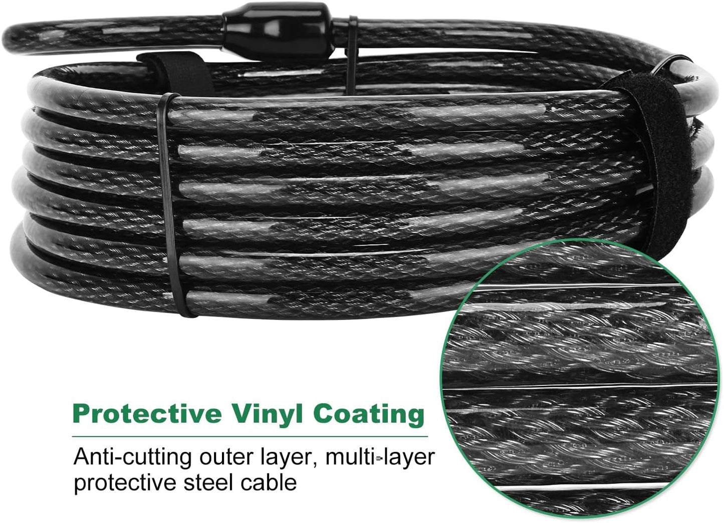 20 ft x 1/2" Heavy Duty Cut-Proof Security Cable | Flexible Vinyl-Coated Braided Steel with Looped Ends | Weatherproof Anti-Theft Locking Cable for Bikes, Gates, Kayaking & Outdoor Equipment