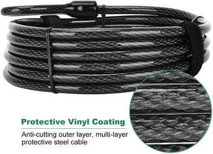 10 ft x 1/2" Heavy Duty Cut-Proof Security Cable | Flexible Vinyl-Coated Braided Steel with Looped Ends | Weatherproof Anti-Theft Locking Cable for Bikes, Gates, Kayaking & Outdoor Equipment