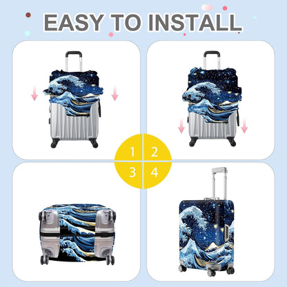ANNA QUEEN Starry Ocean Wave Luggage Cover, Suitcase Protector with Artistic Van Gogh Style, Stretchable, Washable Travel Cover for 32-34 Inch Luggage