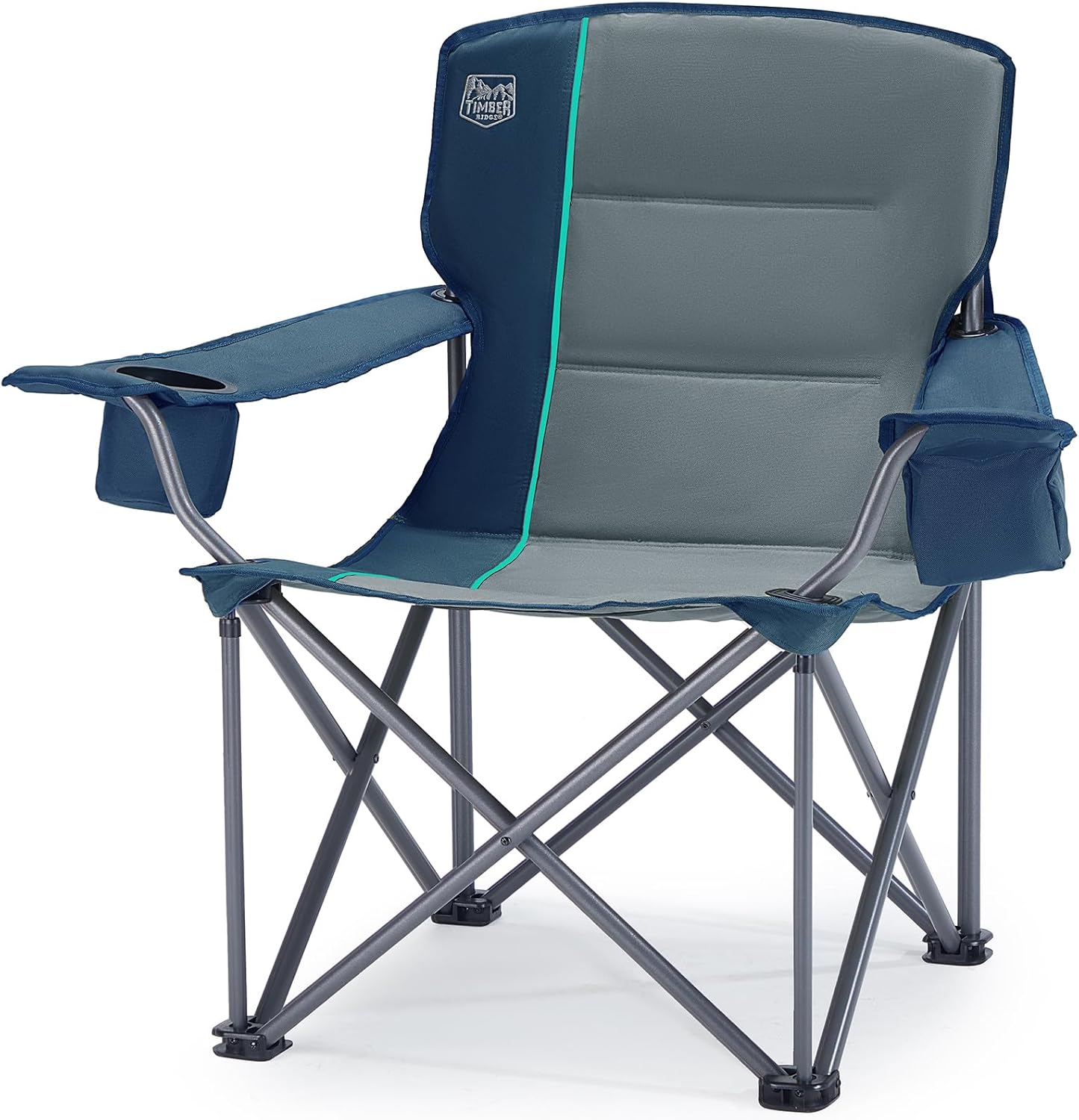 Timber Ridge 550 LBS Oversized Folding Camping Chair for Adults, Heavy Duty Outdoor Chair with Cup Holder Side Pocket for Camp, Lawn, Picnic, Navy-Upgrade