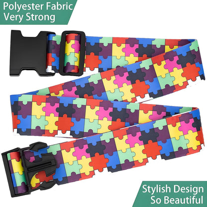 Puzzle Luggage Straps for Suitcases, Adjustable Luggage Travel Belts to Keep Luggage Security While Travel, Strong Polyester Fabric, Easy-to-Recognize Stylish Design Travel Accessories, 2 Pack