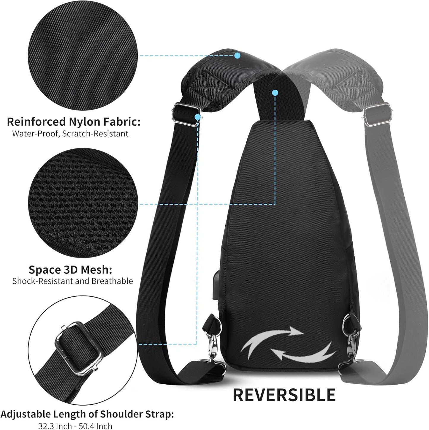 AMJ Crossbody Sling Bag Men Women, Casual Shoulder Backpack, Chest Daypack Satchel for Hiking Travel