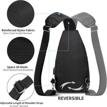 AMJ Crossbody Sling Bag Men Women, Casual Shoulder Backpack, Chest Daypack Satchel for Hiking Travel