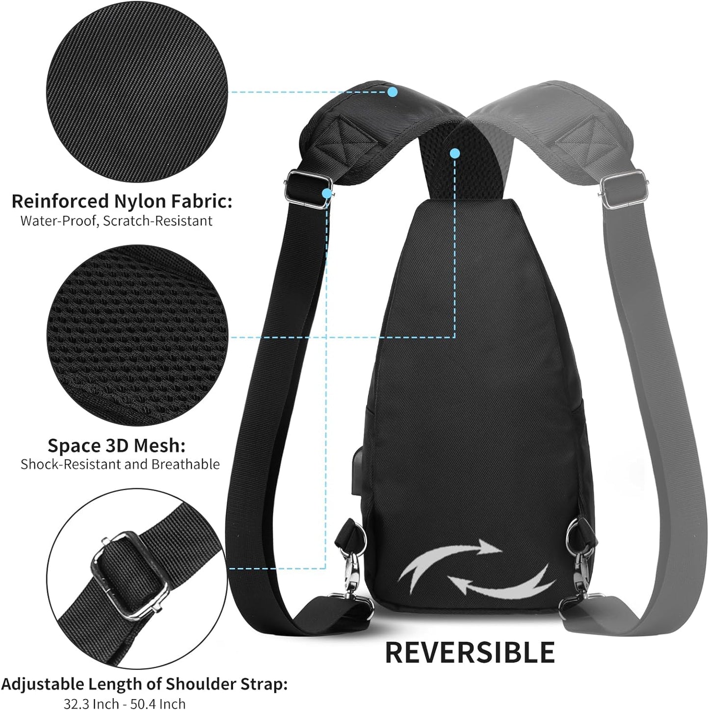 AMJ Crossbody Sling Bag Men Women, Casual Shoulder Backpack, Chest Daypack Satchel for Hiking Travel