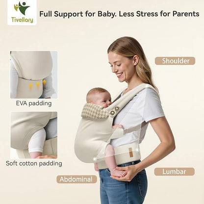 Reversible Baby Carrier, Khaki Solid & Houndstooth; Lightweight & Breathable - Image 6