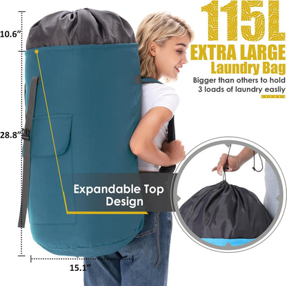 Laundry Bag for College, Backpack Laundry Bag for College Turquoise, 115L Extra Large Laundry Backpack, Heavy Duty Dirty Clothes Bag, Dorm Room Essentials for College, Travel, Laundromat, Apartment