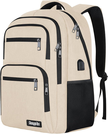 Backpck for Women, School backpacks for Girls Boys Teen, 15.6 inch Laptop Back Packs with USB Charger Port, Mochilas for Business, College, Beige