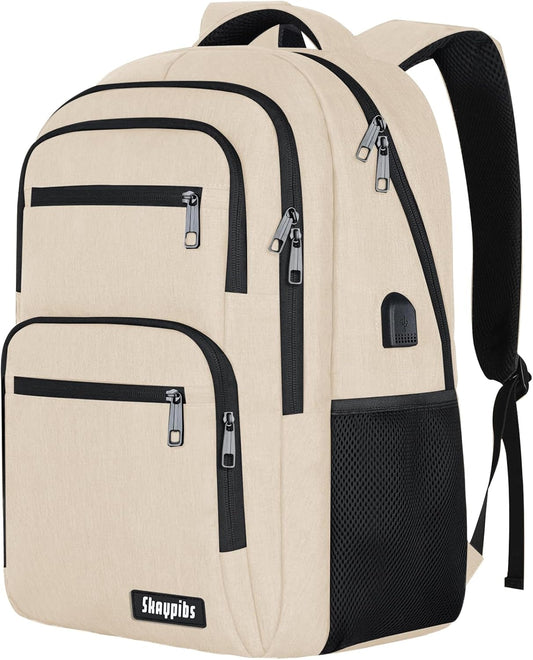 Backpck for Women, School backpacks for Girls Boys Teen, 15.6 inch Laptop Back Packs with USB Charger Port, Mochilas for Business, College, Beige