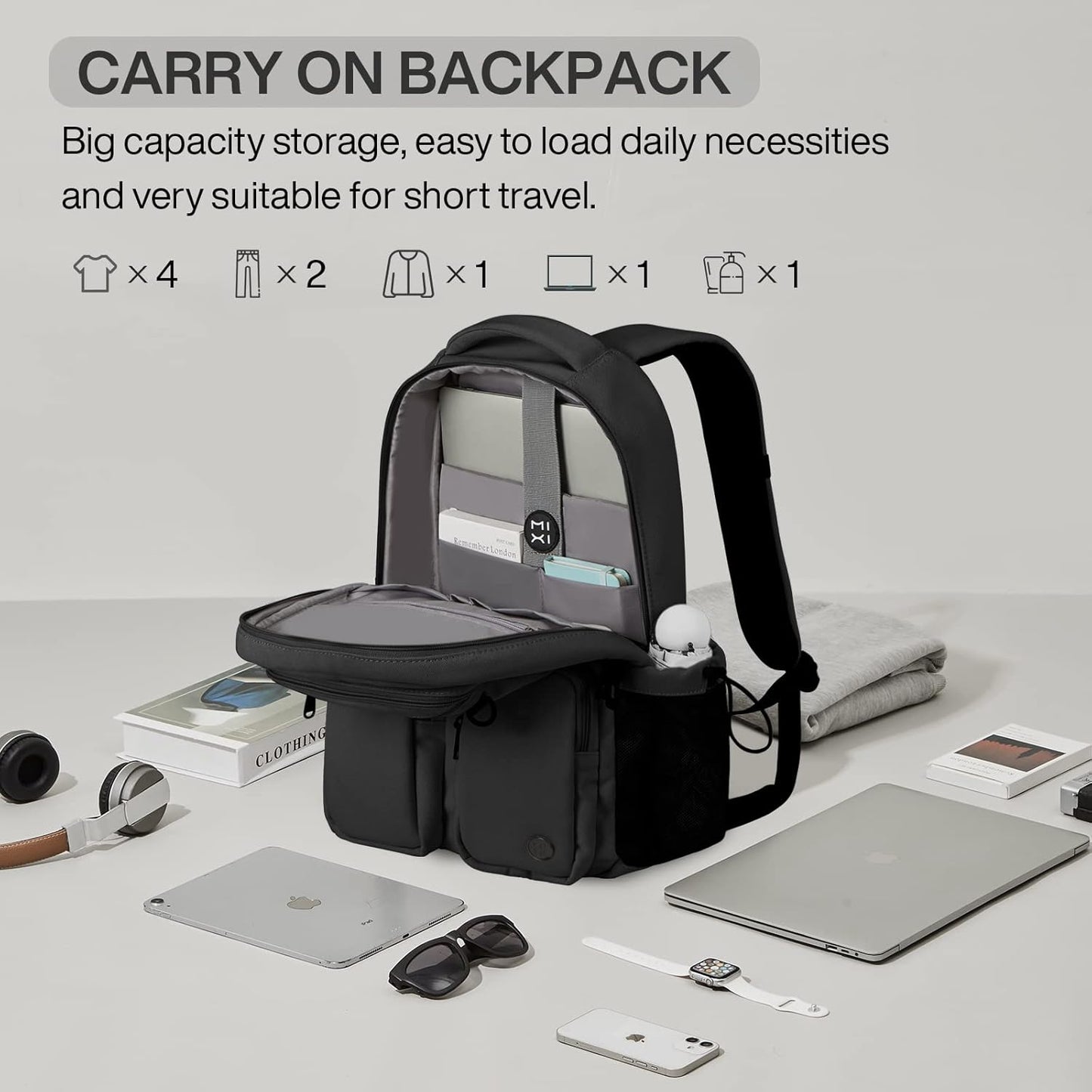 mixi Travel Laptop Backpack, Lightweight Durable School Bookbag Men Woman 15.6" Computer Bag, Water Resistant Outdoor Hiking Backpacks With Multifunction Pockets, 17 Inch, Black