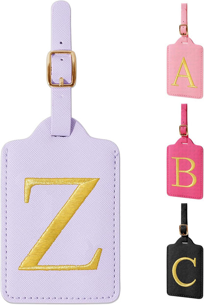 Personalized Initial Luggage Tags for Suitcase, Purple Leather Cute Luggage Tags with Privacy Cover Name Card, Embroidered Custom Monogrammed Luggage Tag Travel Backpack Tags Gifts for Women Kids(Z)