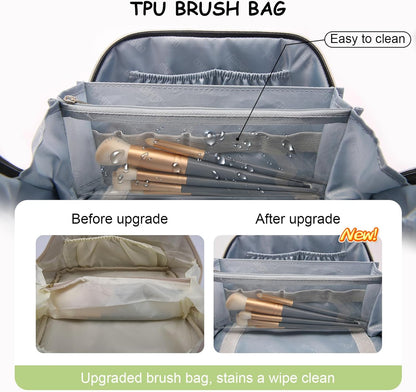 Travel Makeup Bag Organizer Cosmetic Bag: 3 Pcs Set Make up Bags for Women with Handle - Waterproof Vegan Leather Toiletry Bags with Comparments (C-06-Green)