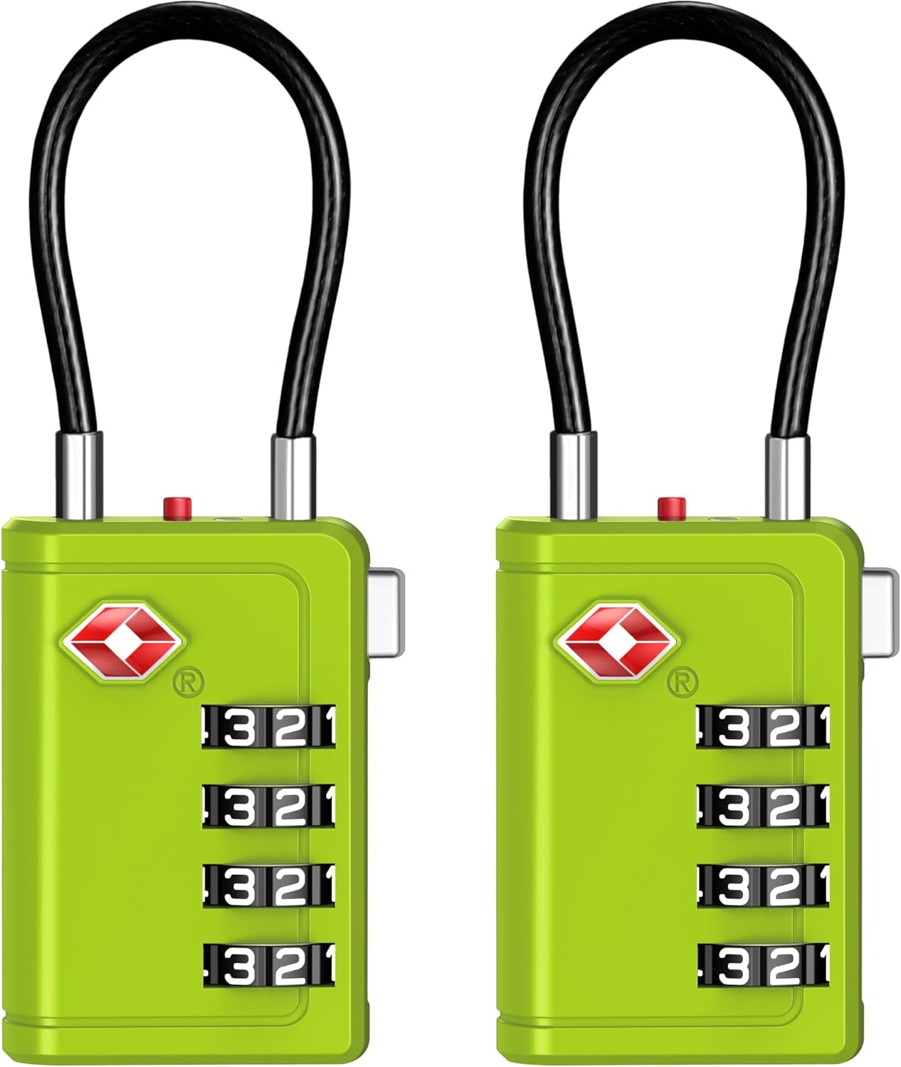 Puroma TSA Approved Luggage Travel Locks with Open Alert Indicator, 4 Digit Combination Resettable Code Zinc Alloy Lock for Suitcase, Backpack, Bag, Toolbox, Locker (2 Pack, Green)